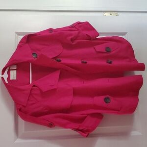 Chico's Pink Linen Cropped Trench Utility Jacket Button Closure Pockets Size 0
